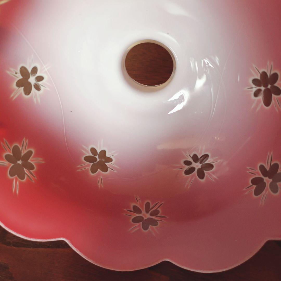 赤】 切子 電笠 ガラス 花模様 被せ 照明 大正 ライト 乳白 シェード