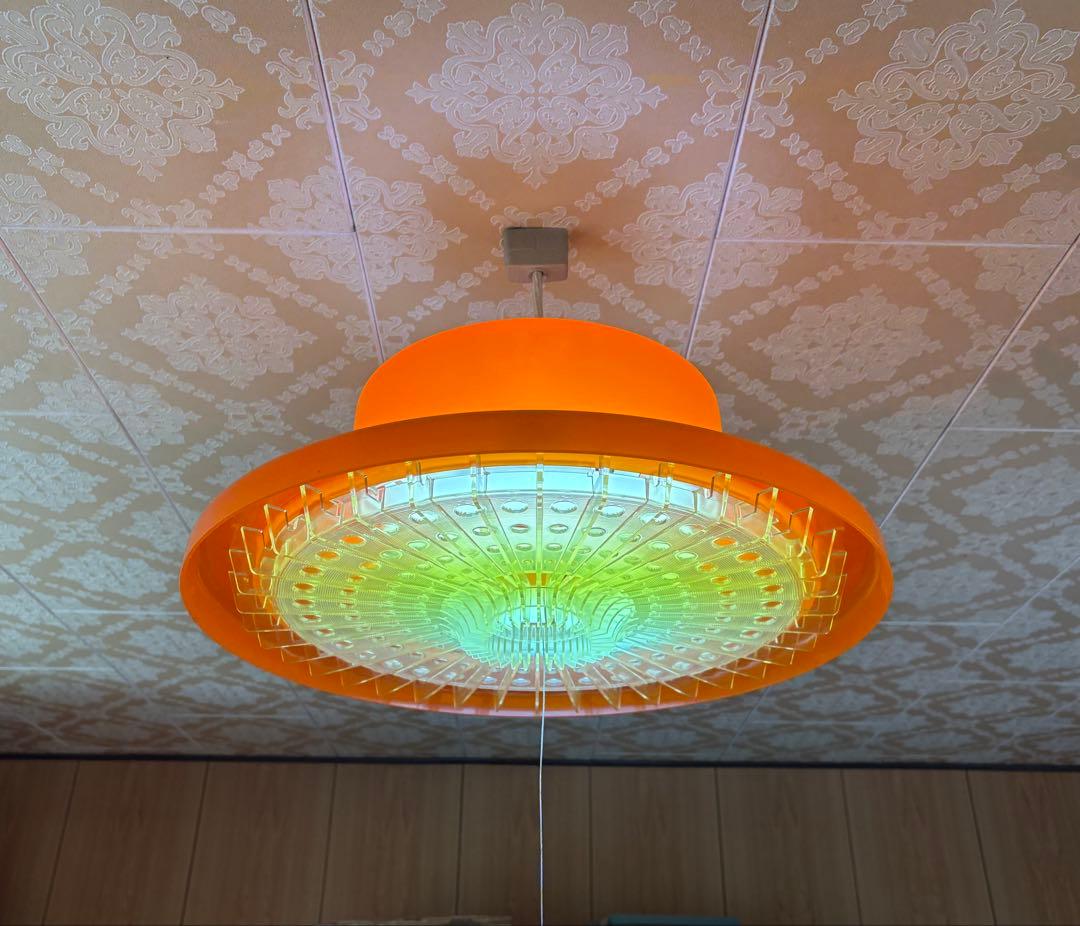 ナショナル（National） オレンジ レトロポップ／スペースエイジ 照明器具 昭和レトロポップ 照明器具 希少 松下電工 ナショナル 吊り下げ 蛍光灯