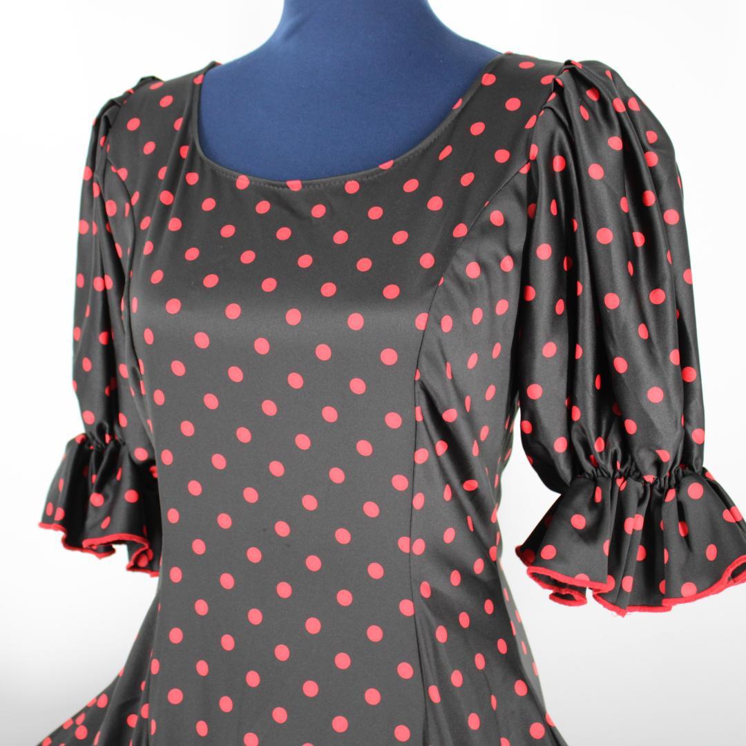 美品 フラメンコ衣装】ブラック ワンピース ドレス レッド ドット 水玉