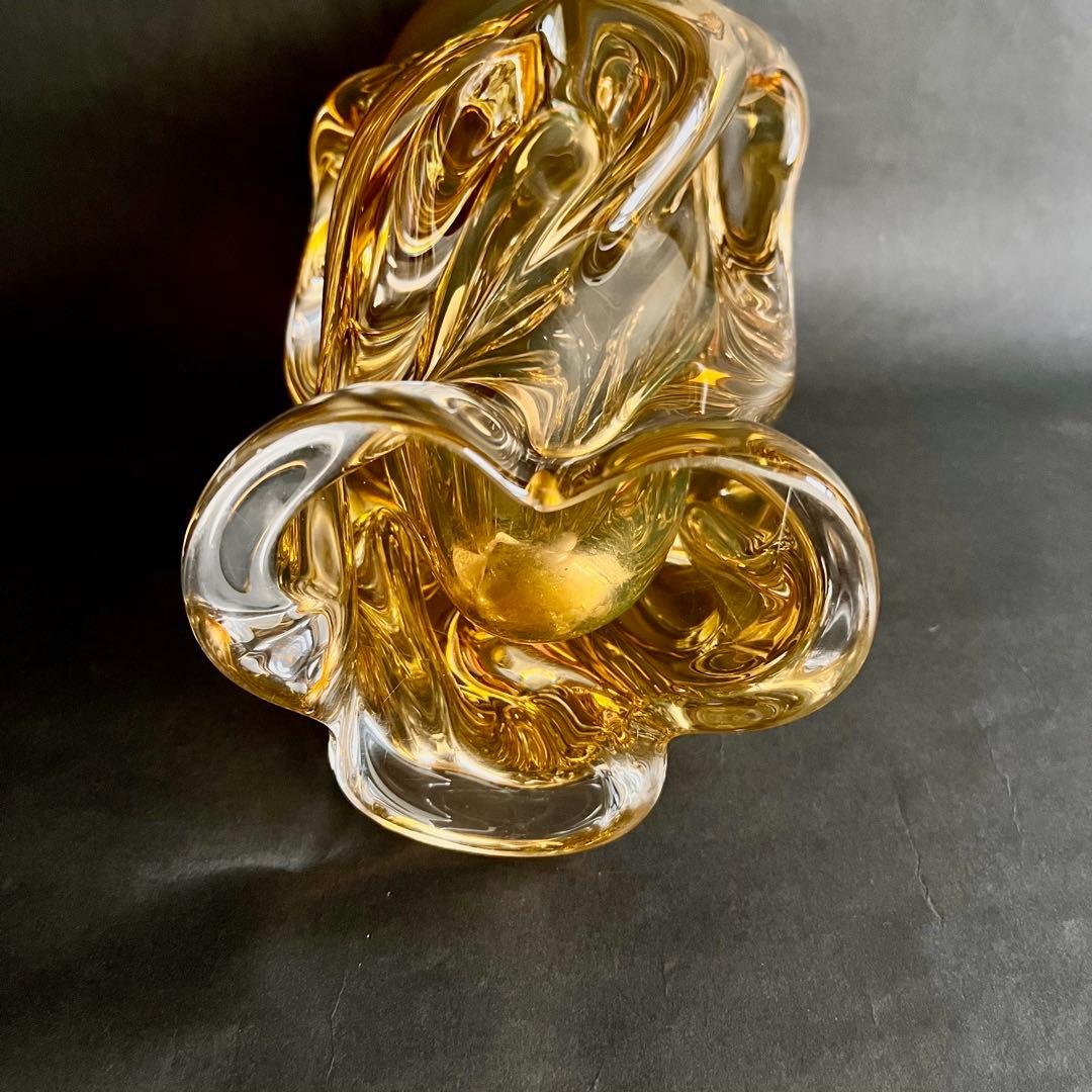 ☆アンティーク☆パリ発流れるような琥珀色のガラス製フラワーベース