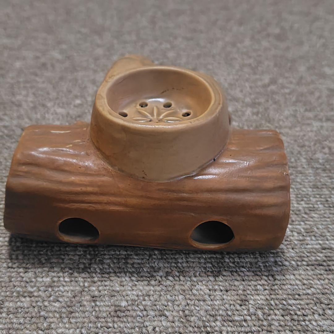煙出し人形 パイプおじさん 香炉 アンティーク 陶器製 老人の置物 木の