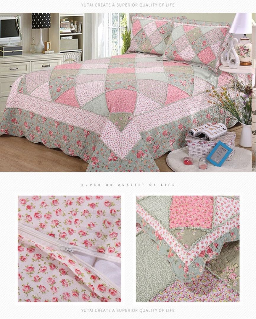 キルトベッドカバー3点セット綿マルチカバー キルティング c196 ベッドカバー キルト キルティング 綿 3点セット シート 枕カバー
