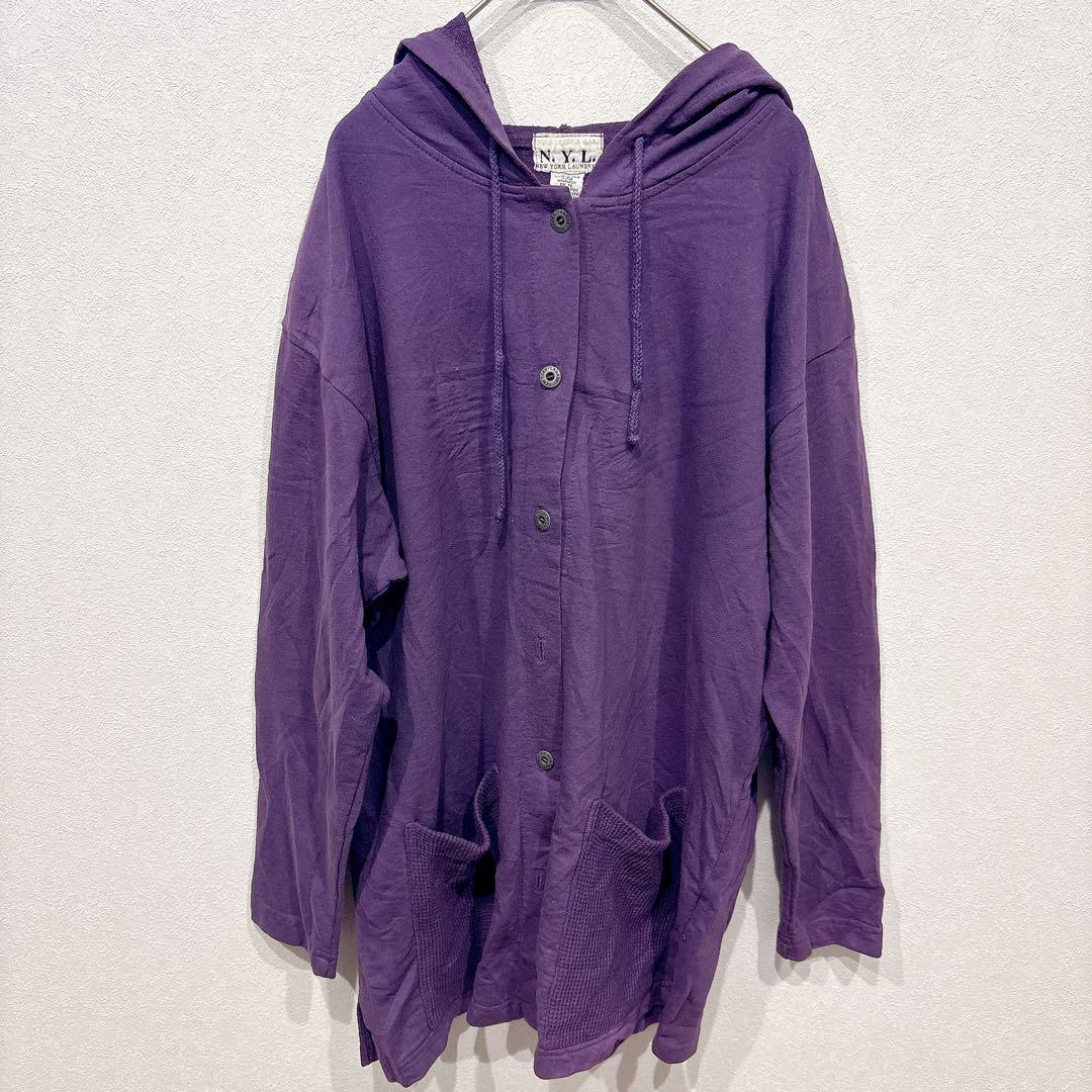 Mサイズ N.Y.L. フード付きパーカー パープル オーバーサイズ 紫