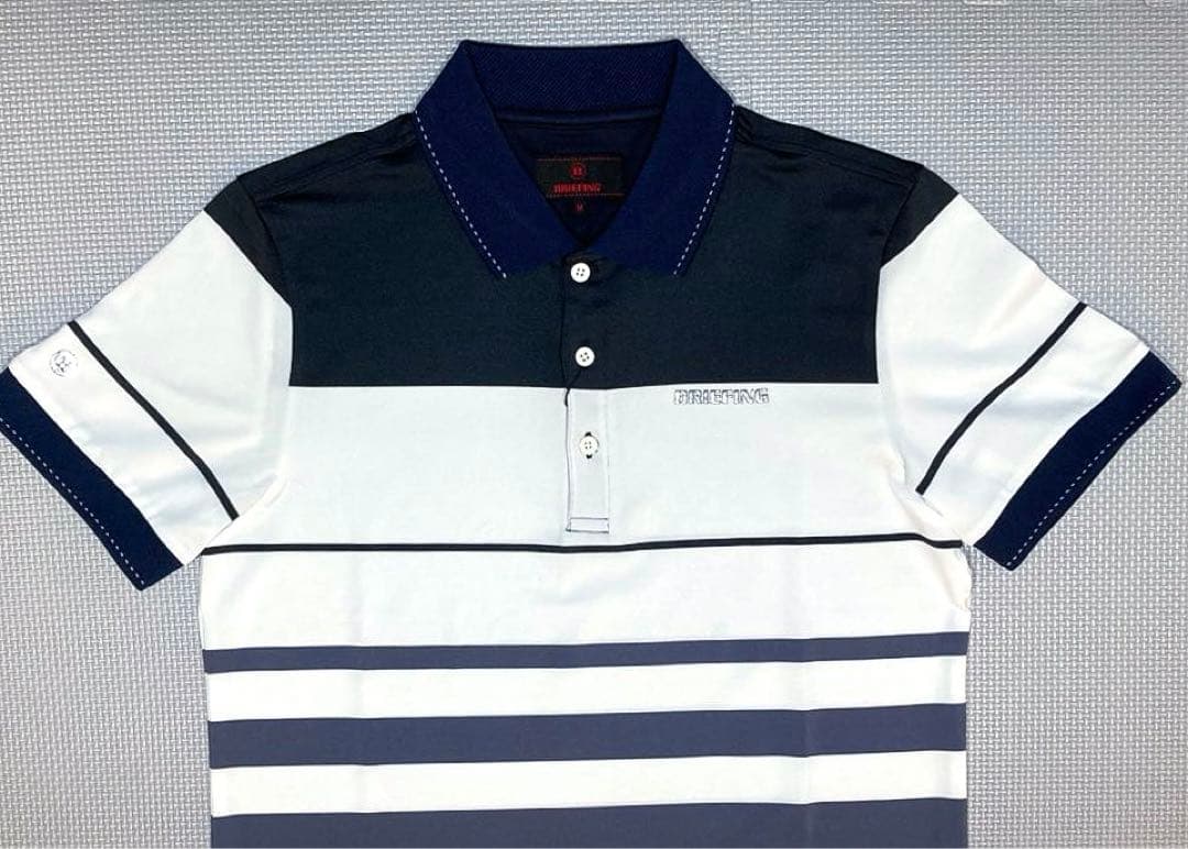 BRIEFING GOLF MS ワイドストライプポロシャツ（NAVY／M）