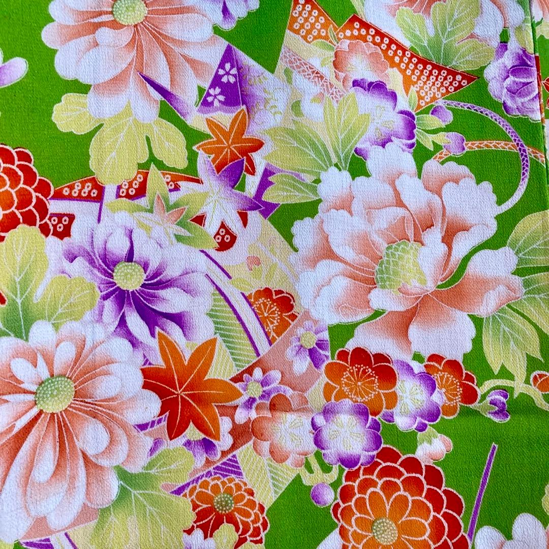 若草色 アンティーク着物 縮緬 ジュニア 十三詣り NO26 - メルカリ