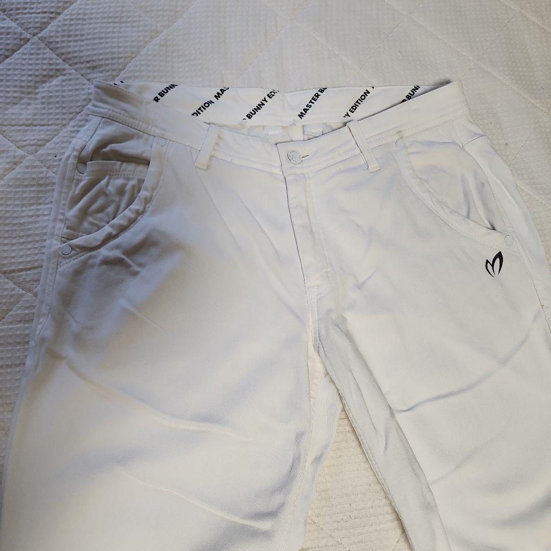 マスターバニー裏地は起毛　MBEロゴ付きホワイト暖パン ナイロンストレッチパンツ | MASTER BUNNY EDITION（マスターバニー
