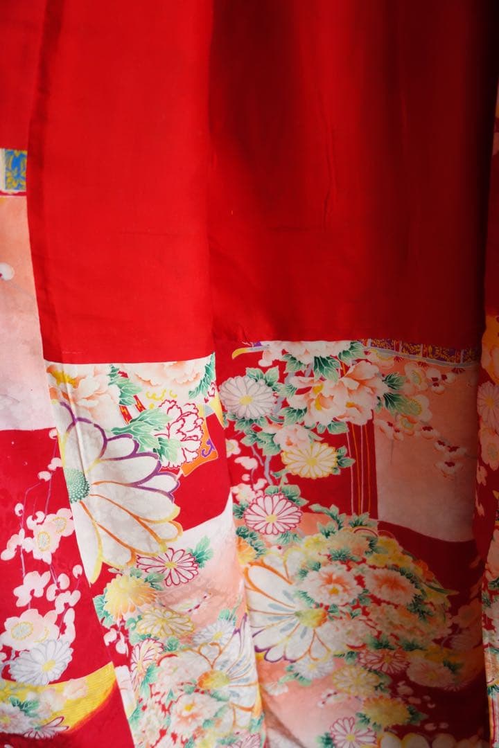 アンティーク四つ身 子ども着物 七五三 お雛祭りに 市松に花薬玉 大正