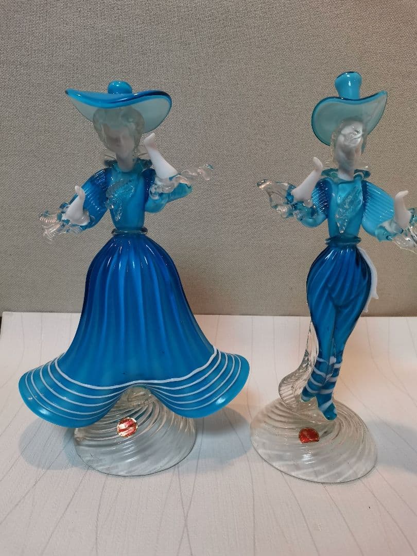 ベネチアガラス　ペア人形　水色 Venetian Glass ベネチアガラス ワイングラス ペアセット 赤と青