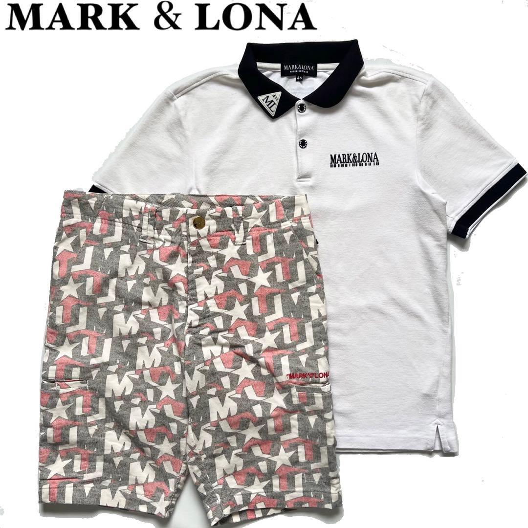 MARK＆LONA マークアンドロナ　メンズ　上下　ゴルフ　ポロシャツ　パンツ MARK&LONA（マークアンドロナ） 半袖ポロシャツ ブルー×レッド メンズ