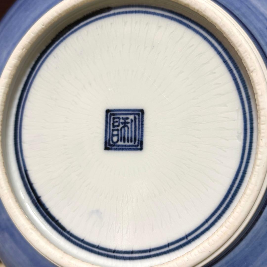 未使用保管✨清水焼 加藤利昌作 青華梅小紋鳳凰 6号皿 1枚 ✨中皿 京焼