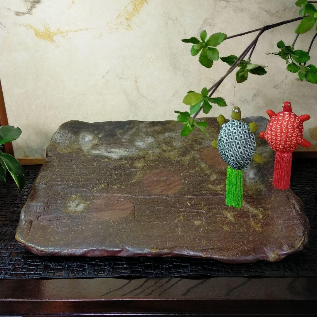 【和食器超大皿】備前焼　宝瓶堂　柴田絋造作　超特大角型盛り皿　飾り皿