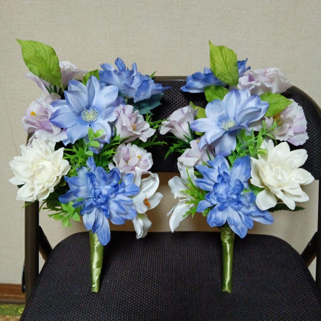 仏花　お供え花　お花のみ一対　ダリア、クレマチス、トルコキキョウ　仏壇用 楽天市場】お墓 造花 仏花 ダリアとすみれ色トルコキキョウの花束 一対