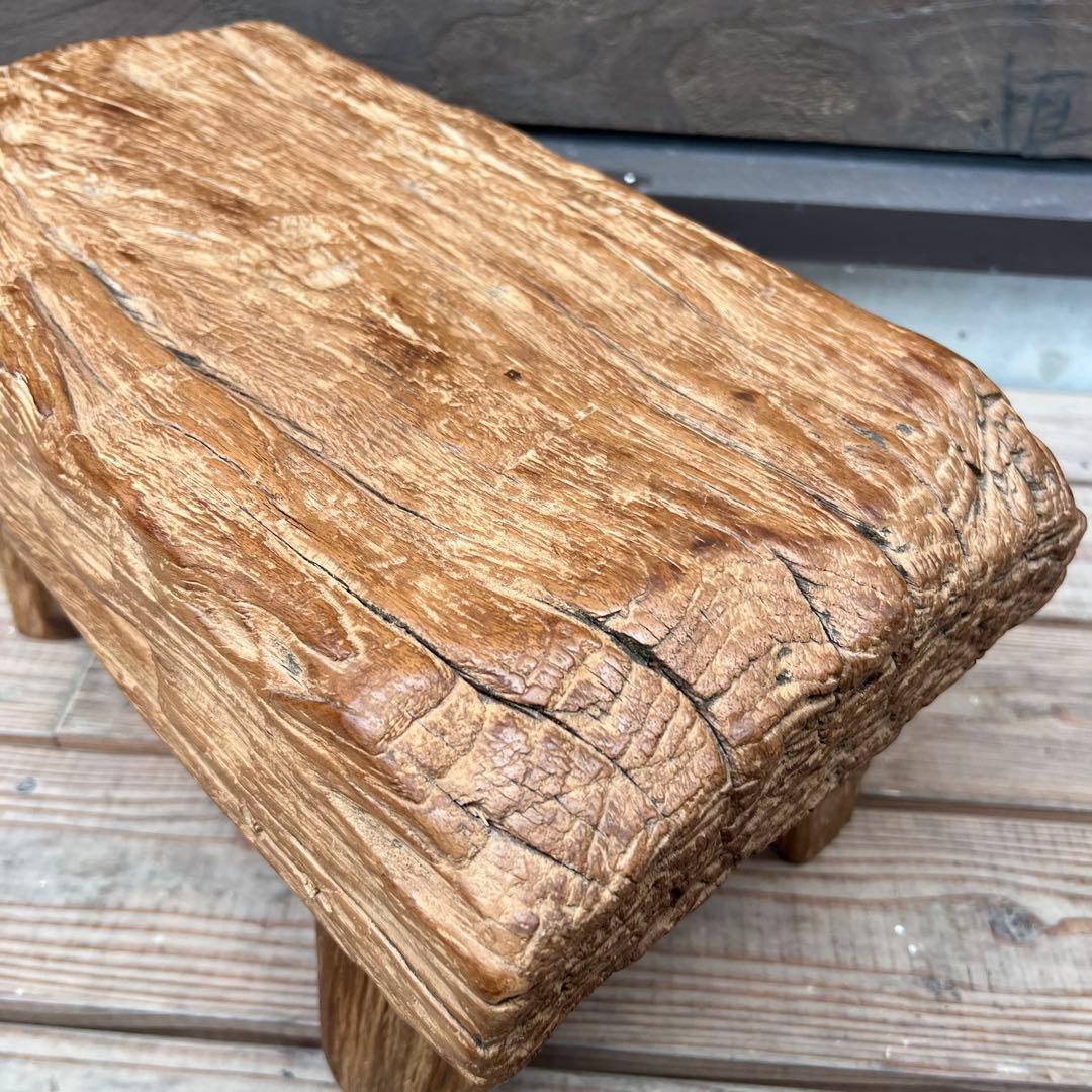 極厚 希少木材 オールドチークのスツール 49.5cm 腰掛け 踏み台 飾り台