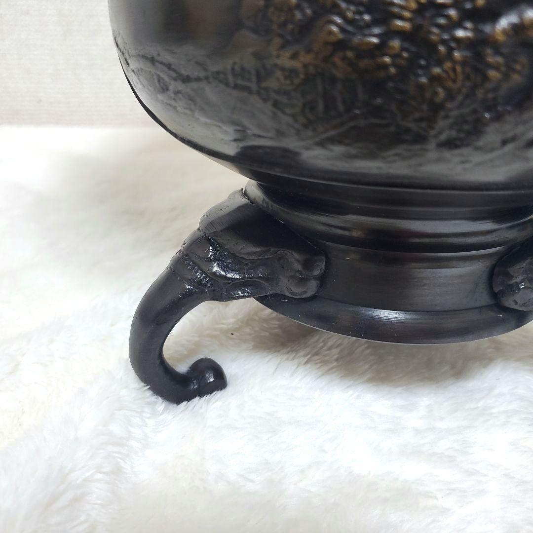 銅製 薄端（うすばた）三足 花器 鳥文 耳付き 床の間 置物 華道 茶道