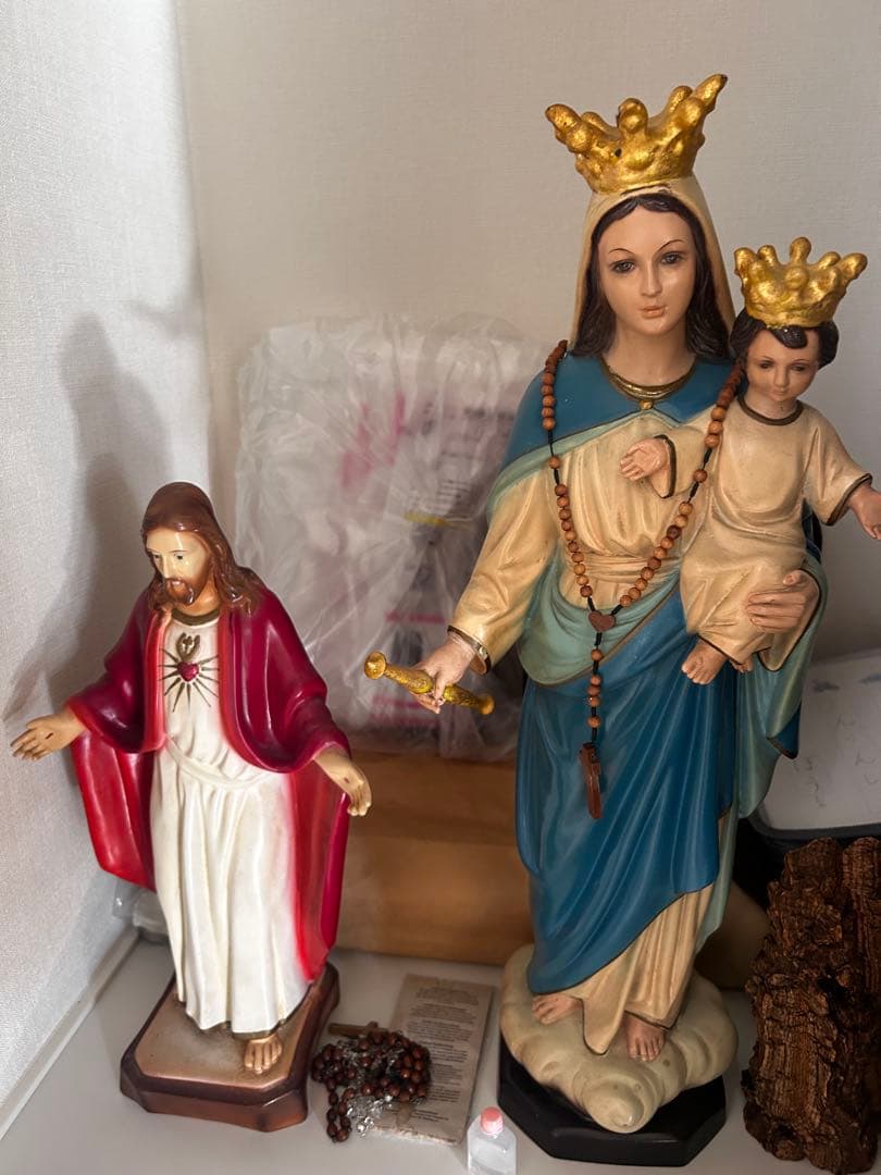 聖母マリアと幼子イエスの置物 約30cm 青いローブの聖母マリアと幼子イエス 65cm /J117 : Glicinia 古道具店