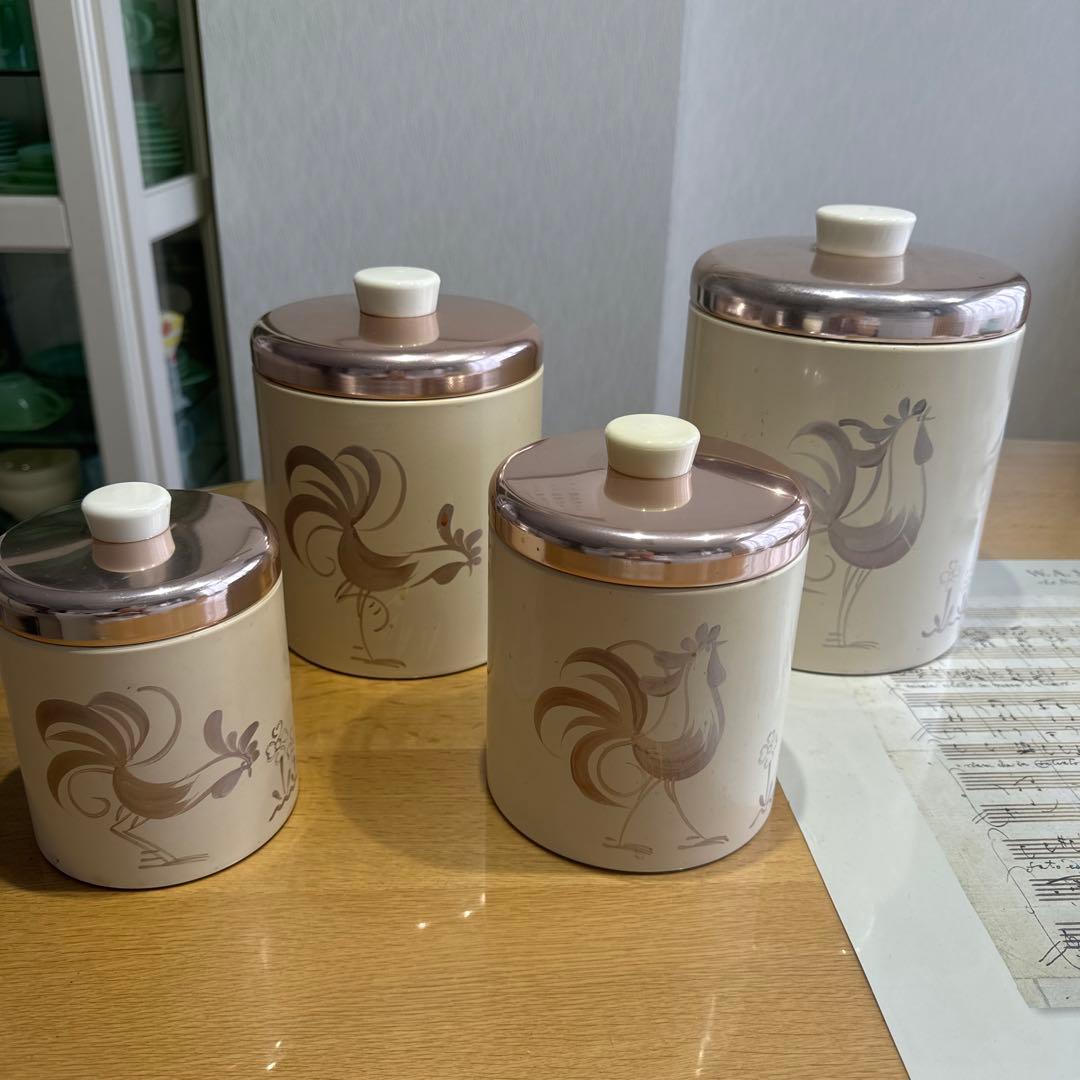 ランズバーグ　Ransburg アンティークキャニスター 缶 BB社 ローズガーランド キャニスター 4個セット フランスアンティーク