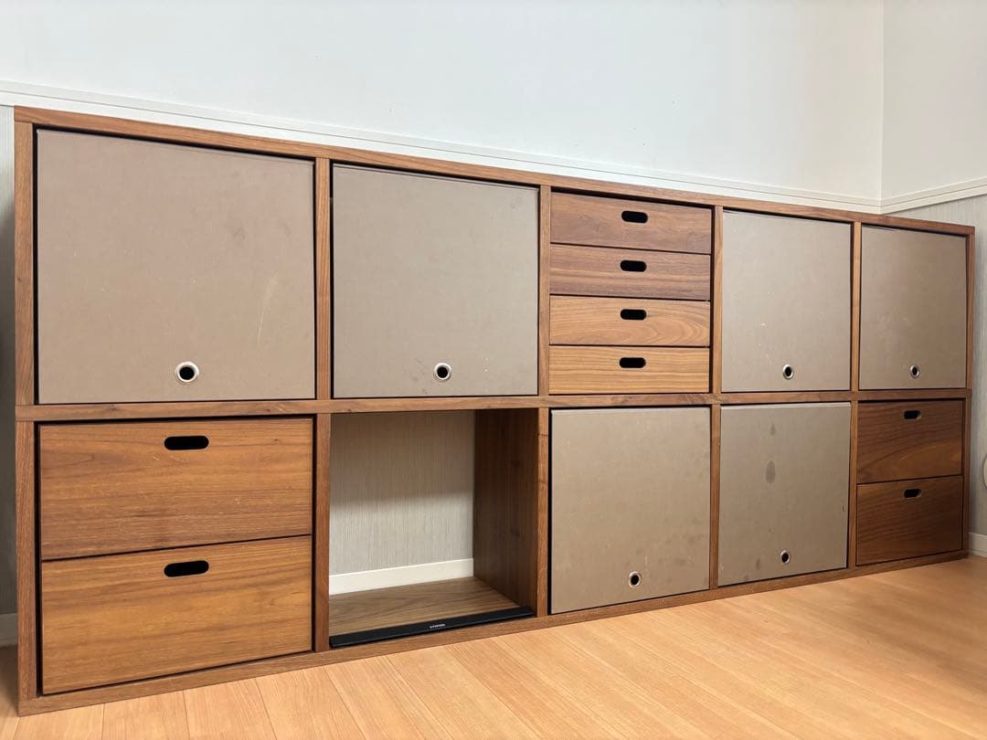 【送料込・無印良品】スタッキングシェルフ ウォールナット ５段×２列 引出し3個 スタッキングシェルフセット・5段×2列・ウォールナット材 | 無印良品