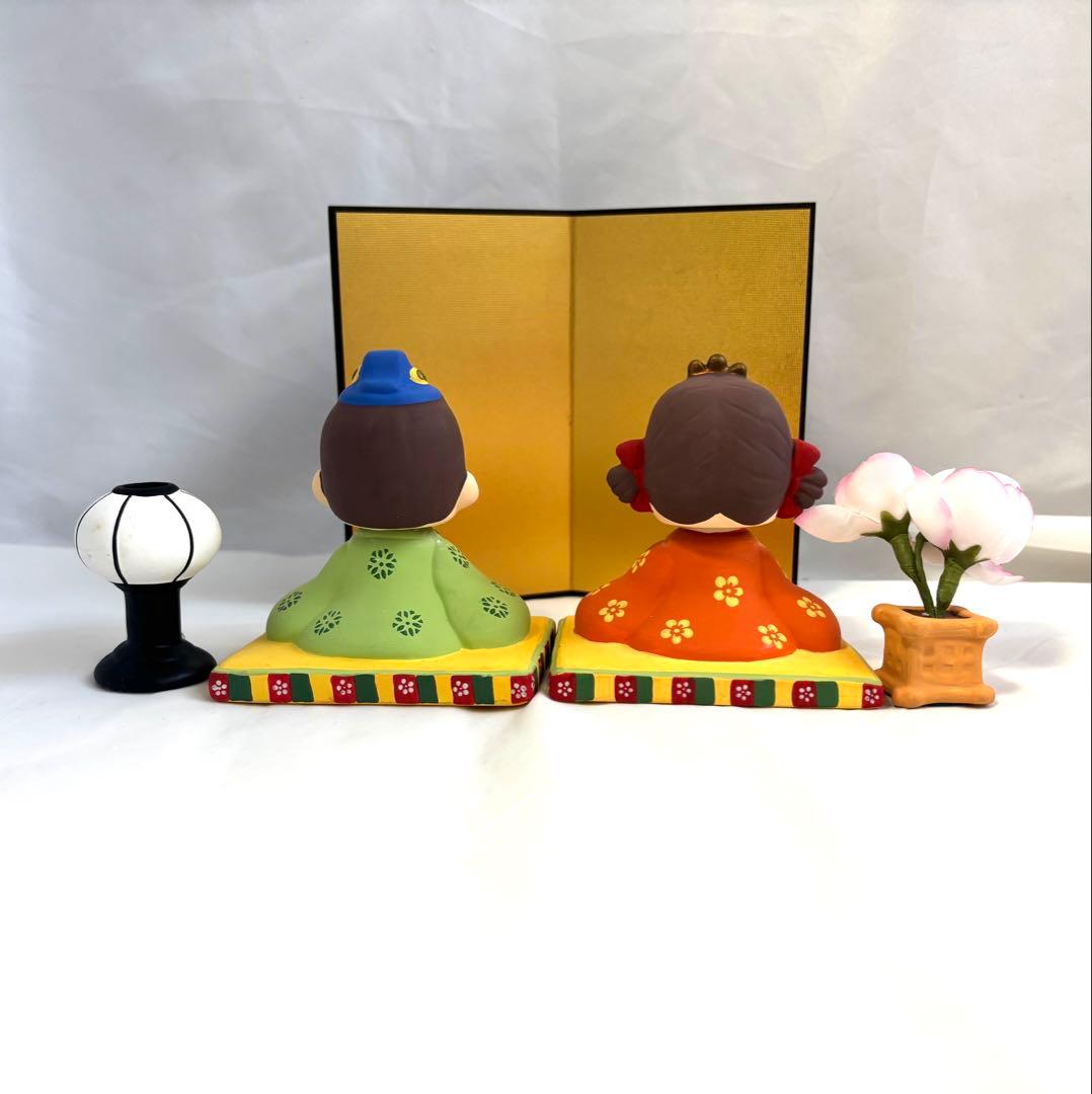 不二家 首振り ペコポコひな人形 陶器製 ＆ ペコ携帯スタンド 2点