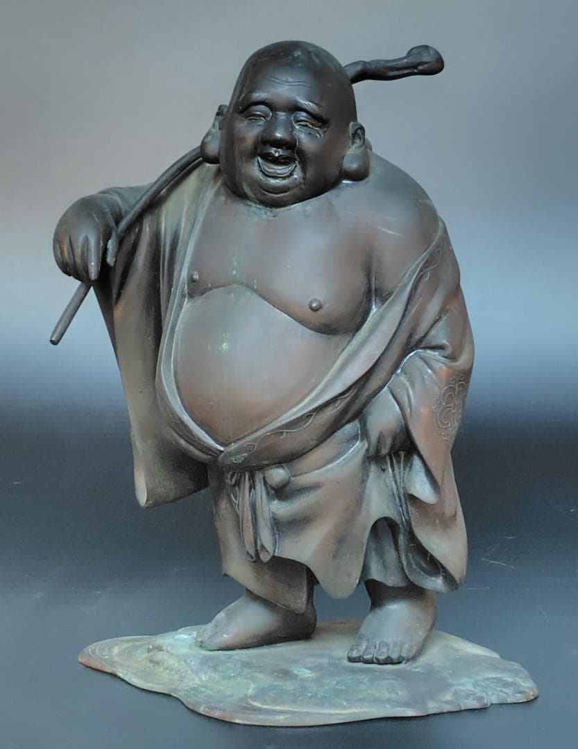 重厚 布袋尊 銅合金製 鋳造像 8.5kg / 置物 彫像 和風 開運 縁起物