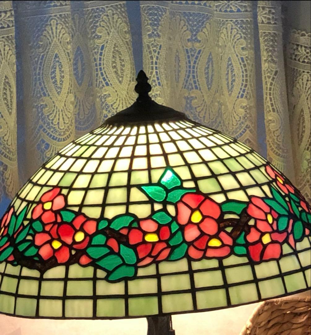 超大型 ヴィンテージステンドグラス花柄ランプ グリーンカラー 高さ