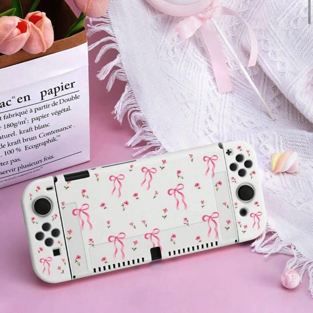 Nintendo Switch ケース リボン柄花柄 - メルカリ