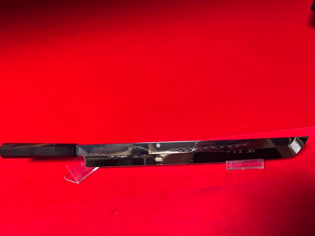 No.01420 包丁　先丸　水本焼　白鋼　富士山満月波紋　完全鏡面仕上げ　箱付 No.01420 包丁 先丸 水本焼 白鋼 富士山満月波紋 完全鏡面仕上げ 箱付