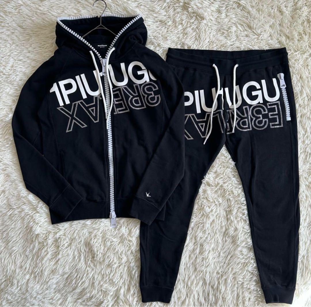 1PIU1UGUALE3 GOLFメンズ XLスウェットブラック 1PIU1UGUALE3 RELAX - ラインストーンサークルロゴスウェットパーカー