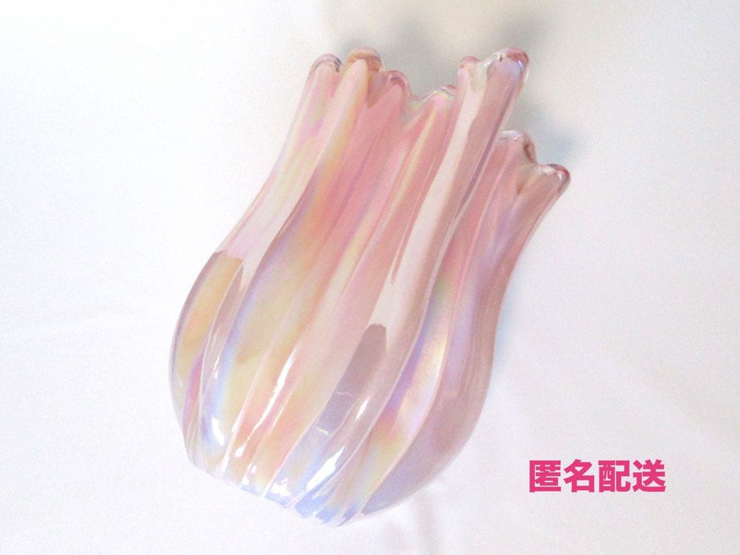 【美品】　花瓶　ガラス　オーロラ　ピンク　約27cm×17.5cm　約2494g
