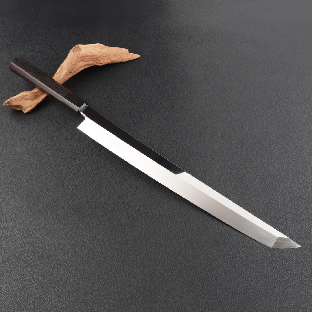 11095先丸柳刃包丁 尺三刺身包丁鏡面仕上げ 刃は究極の切れ味黒檀黒水牛八角柄 楽天市場】先丸柳刃包丁 尺二（刃渡り360mm）尺三（刃渡り390mm）通常