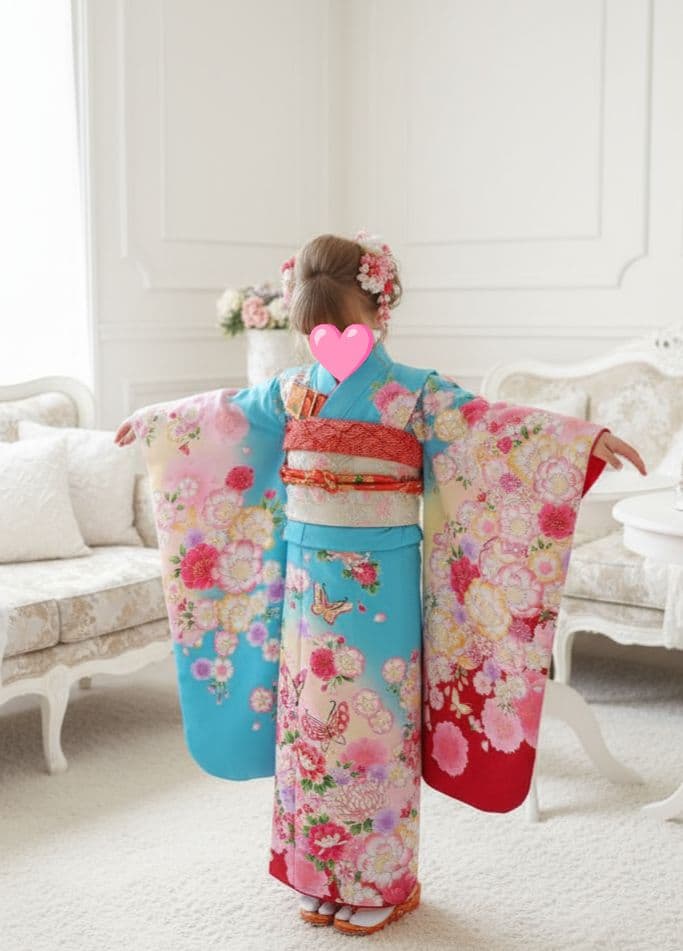 刺繍いりブルーピンクの着物に白シルバーの作り帯セット☆七五三などに 七五三 7歳 四つ身着物フルセット ブランド Shikibu Roman 式部浪漫