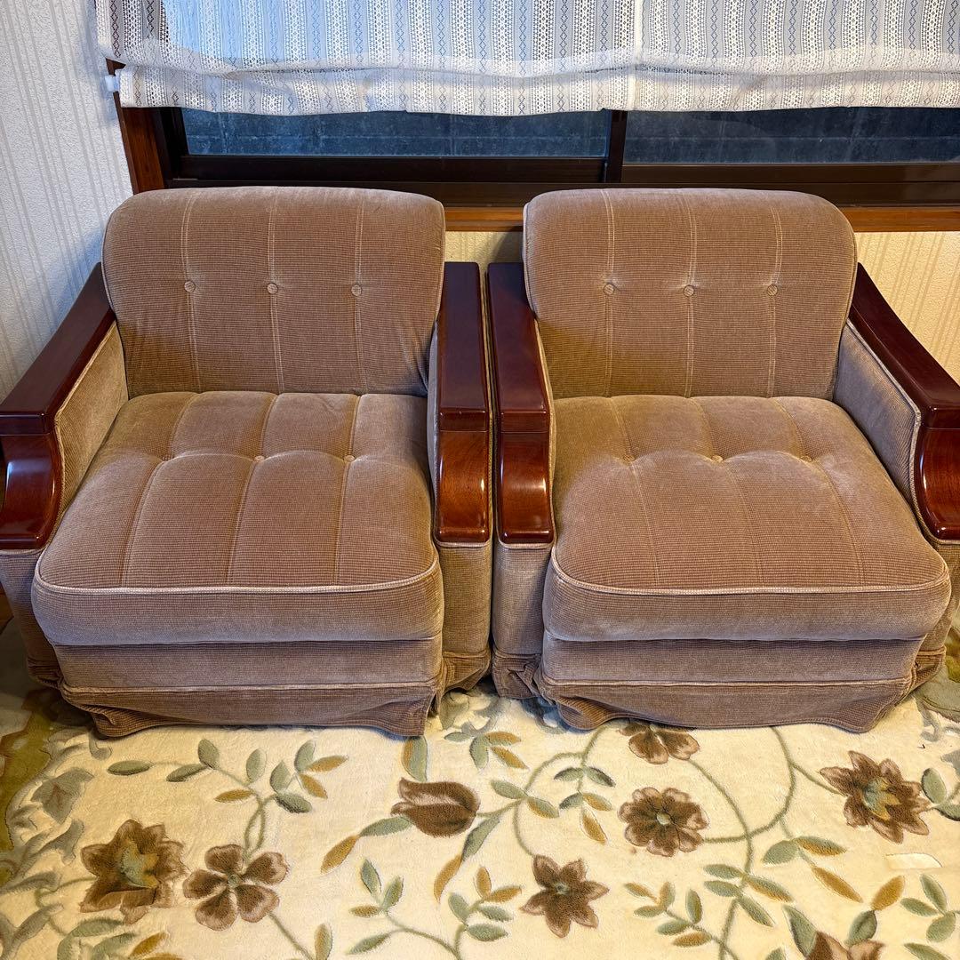 ①美品！昭和レトロ マルニ木工1人掛けソファ ビンテージ オールド