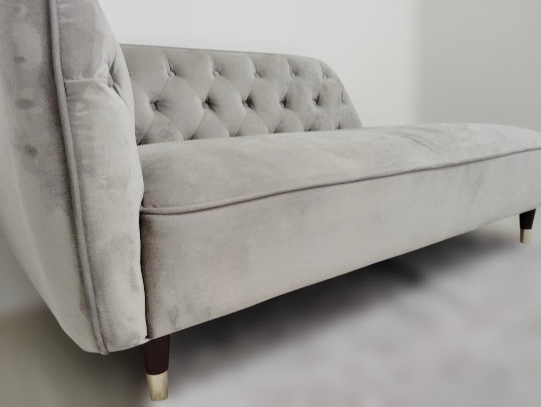 LOWYA　ソファ　[幅149] 2人掛け カウチソファ ベルベット調 天然木 幅149] ソファ 2人掛けソファ カウチソファ ベルベット調 天然木