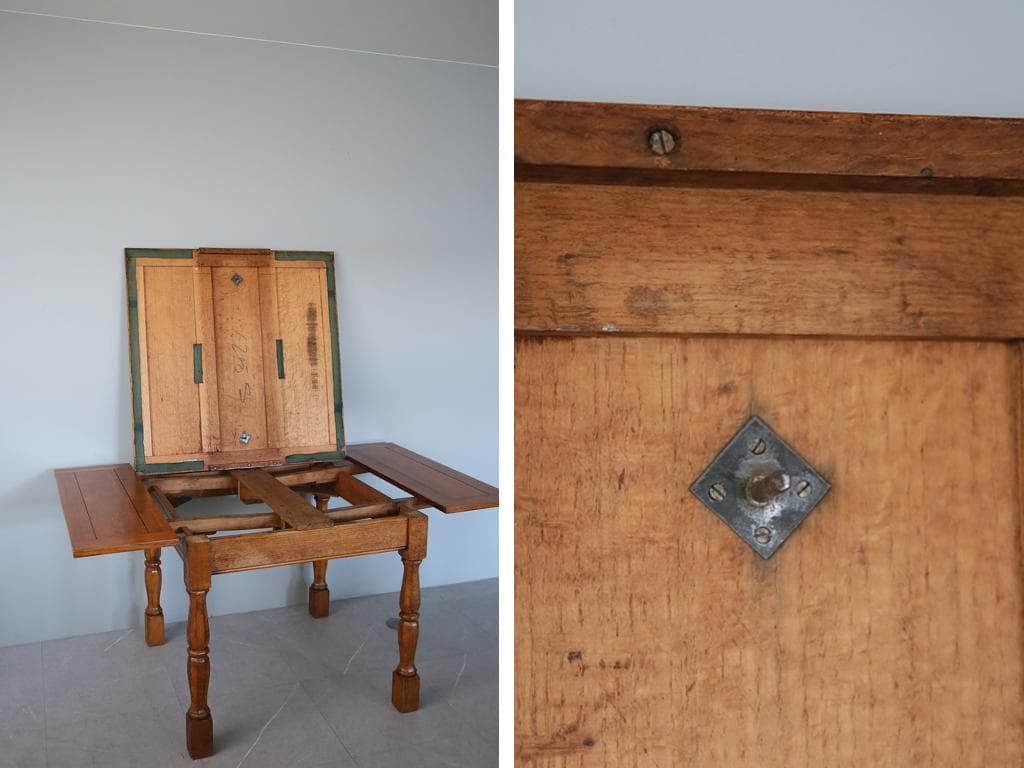 英国アンティーク木製ドローリーフテーブル/伸長式ダイニング/作業机