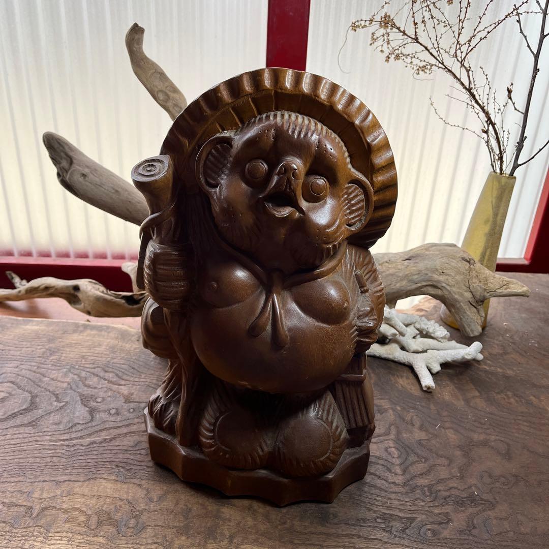 木彫り／たぬき／置物／工芸品／昭和レトロ - メルカリ