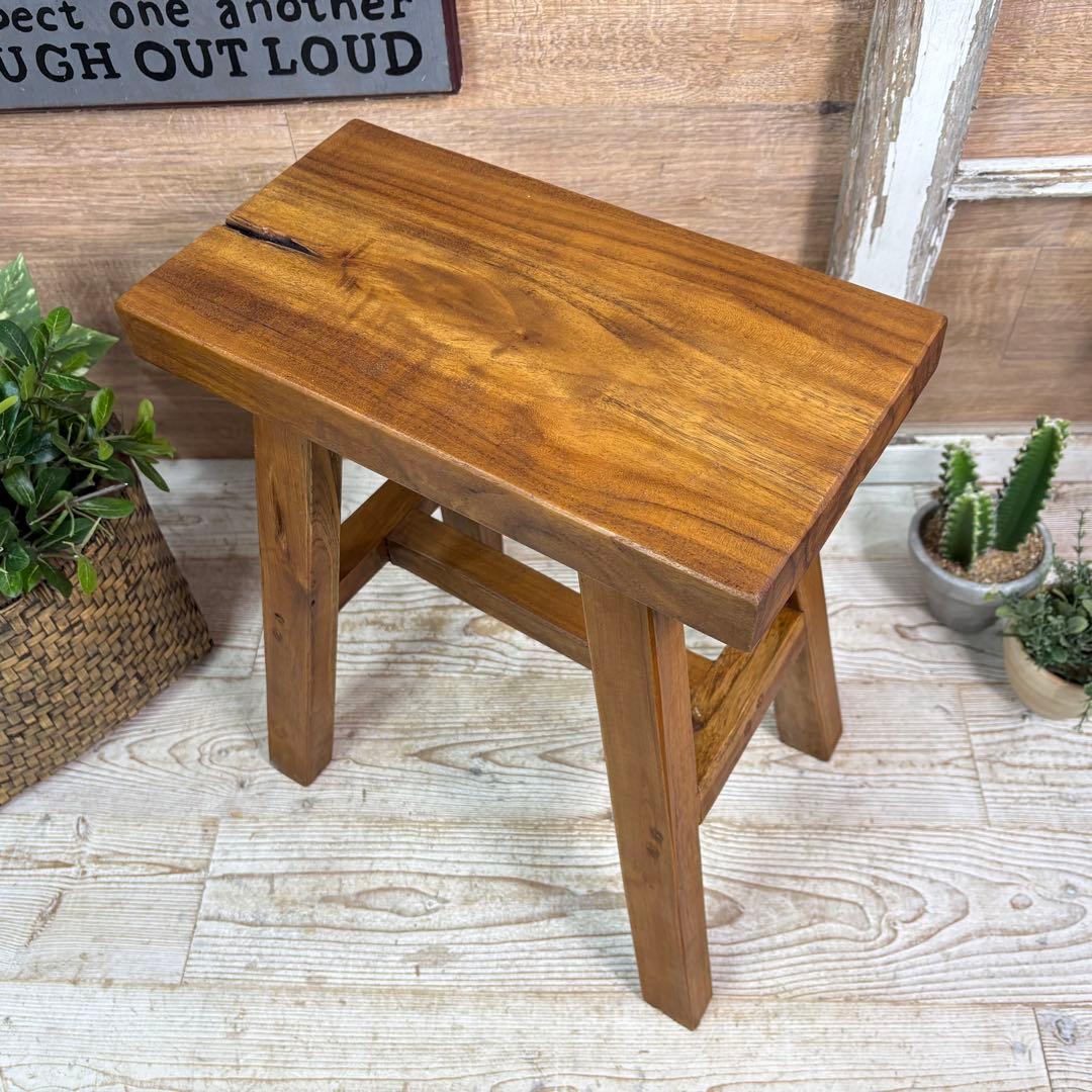 オールドチーク天然無垢材角スツールナチュラルウッド一枚板木製イス