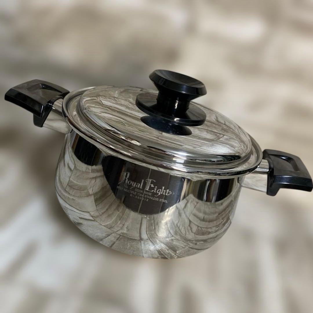  Eight ステンレス製両手鍋 中型 蓋付き３コート一回り大きい 両手鍋 18cm IH対応 チーノ ステンレス製 3層底 ガラス蓋付き （ なべ