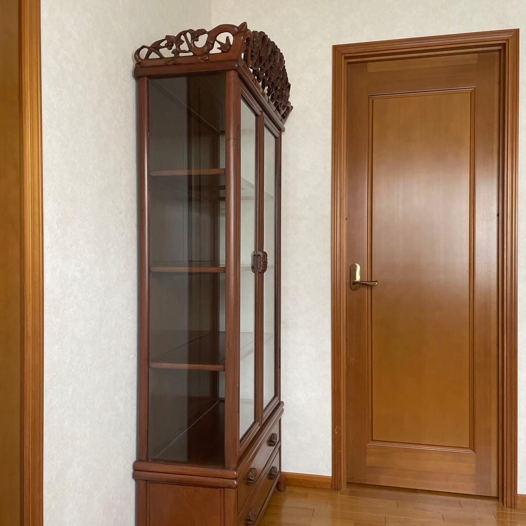 極美品】アンティーク 三越購入 唐木家具 葡萄唐草透彫 飾り棚