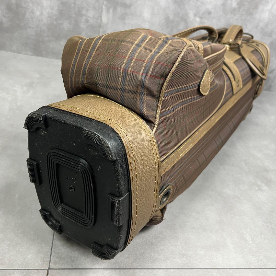 良品 ミズノ キャディバッグ 3分割 カート式 チェック柄 一部レザー