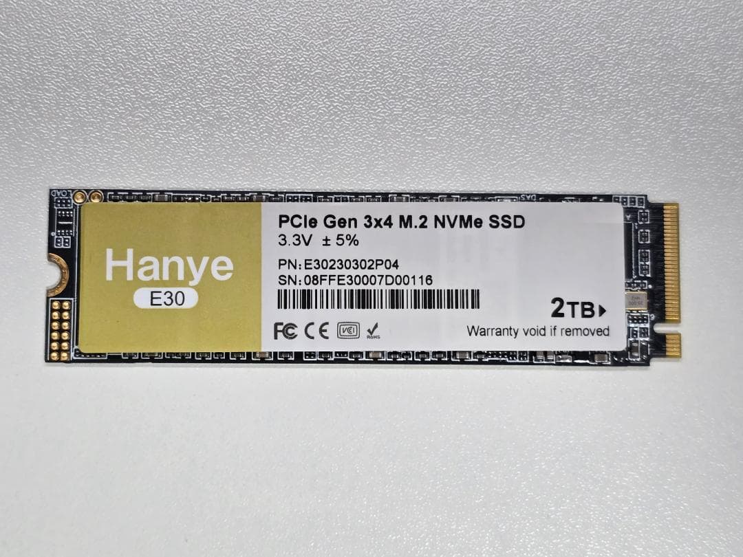 内蔵型SSD Hanye E30 2TB NVMe SSD M.2 2280 Amazon | Hanye 2TB 内蔵型SSD PCIe Gen3x4 NVMe M.2 2280 3400MB/s