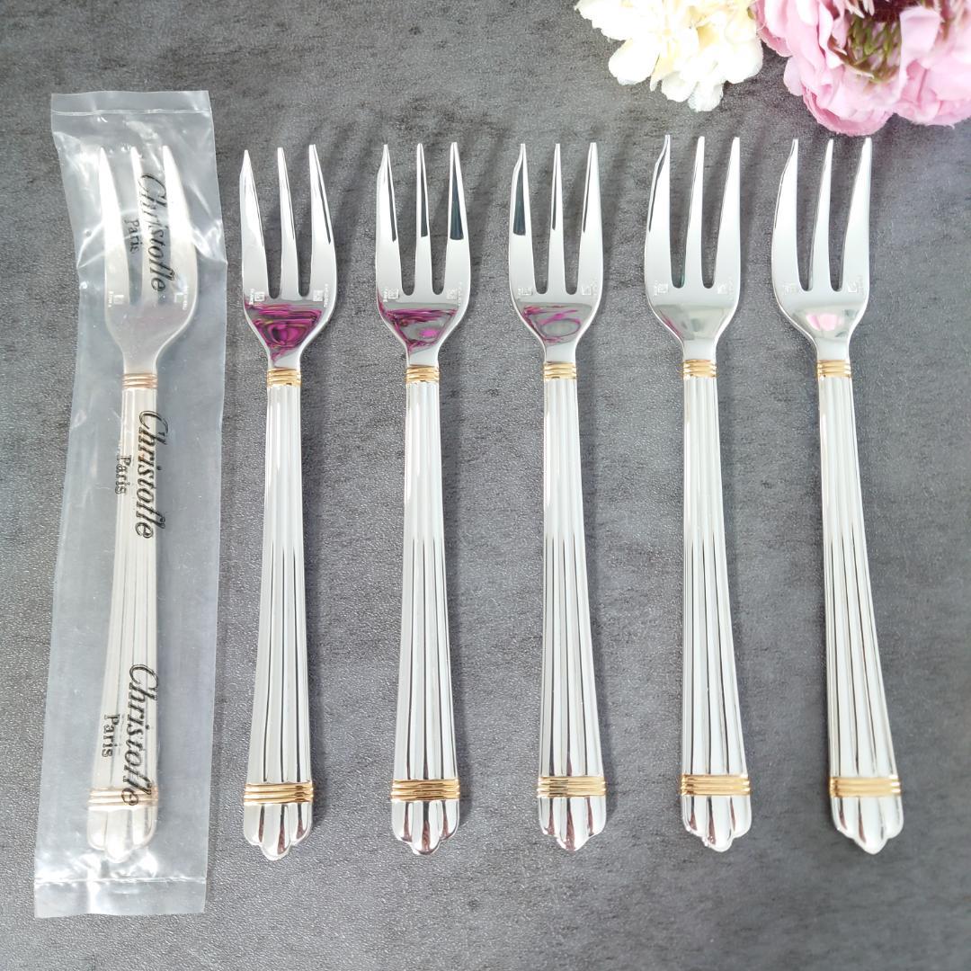 美品 クリストフル アリアゴールドリング ケーキフォーク 未開封含む 6点 美品 クリストフル アリアゴールドリング テーブルスプーン 未開封含む