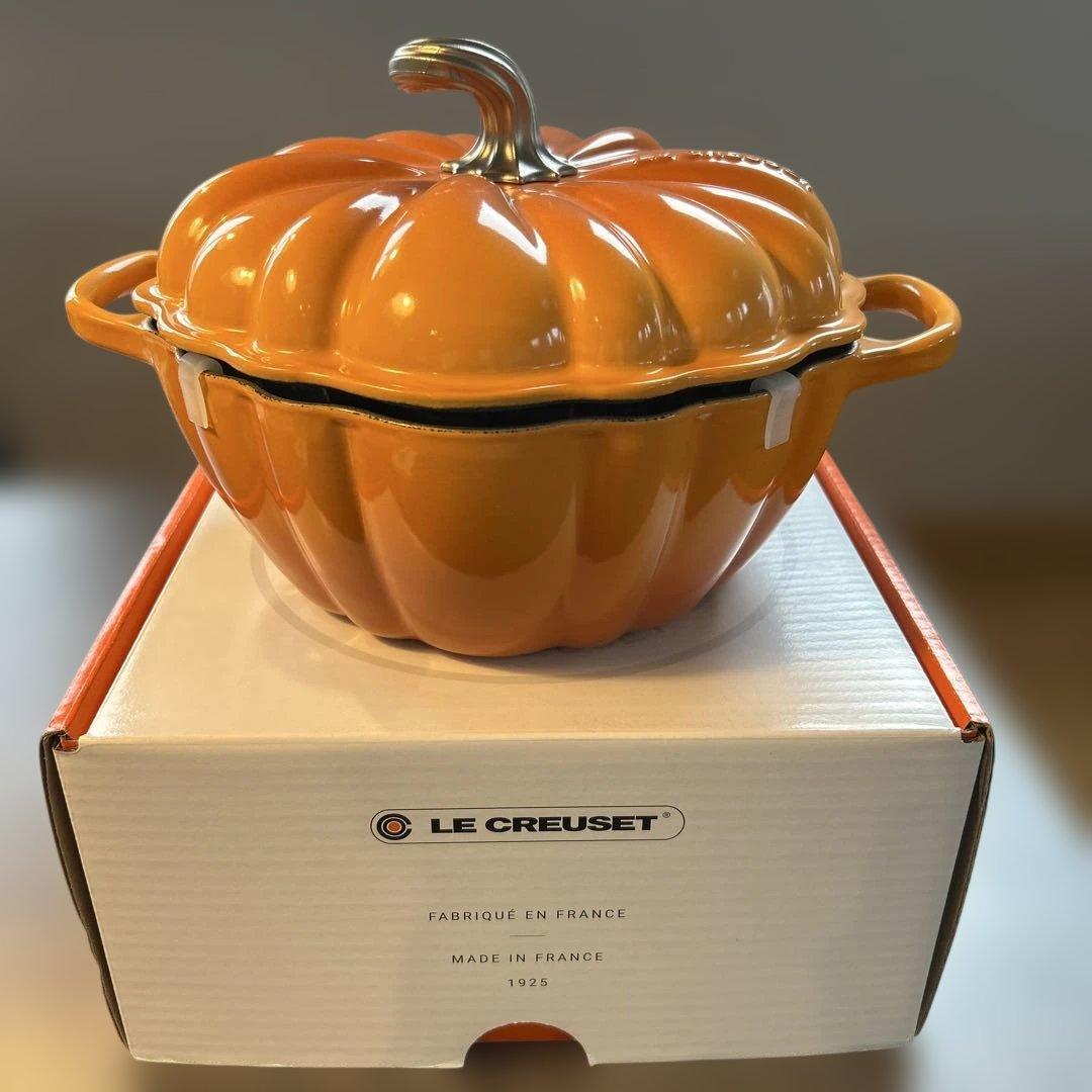 【極美品】LE CREUSET ルクルーゼ カボチャ パンプキン24cm両手鍋 LE CREUSET】ル・クルーゼ ココット パンプキン 両手鍋 かぼちゃ