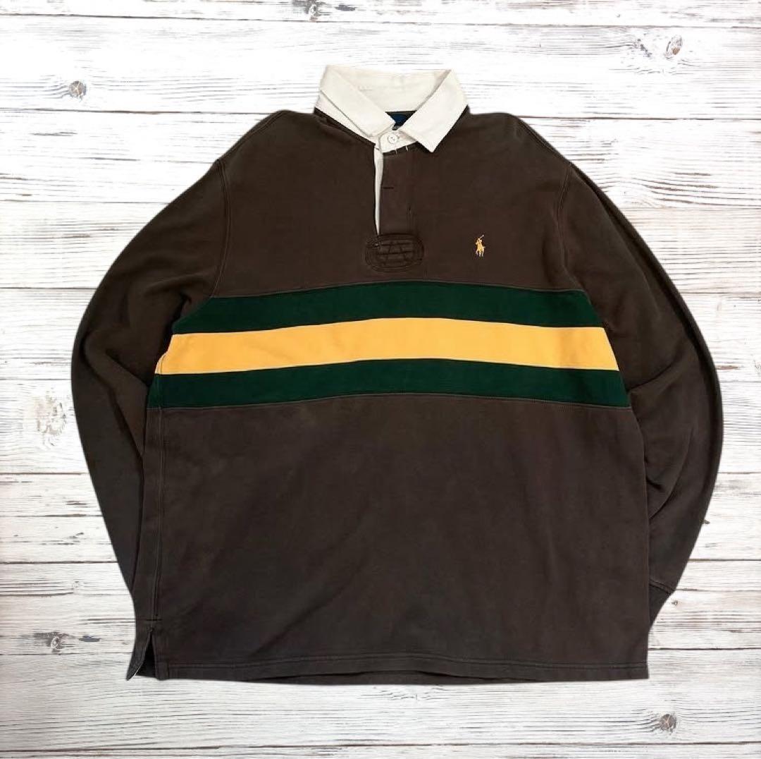 Ralph Lauren ラガーシャツ 刺繍ロゴ ボーダー XL 0104 POLO RALPH LAUREN/ポロ ラルフローレン 長袖ラガーシャツ 刺繍