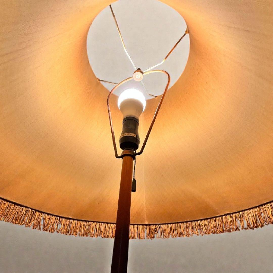 木製フロアランプ 布シェード 高さ160cm 大型照明 アンティーク レトロ