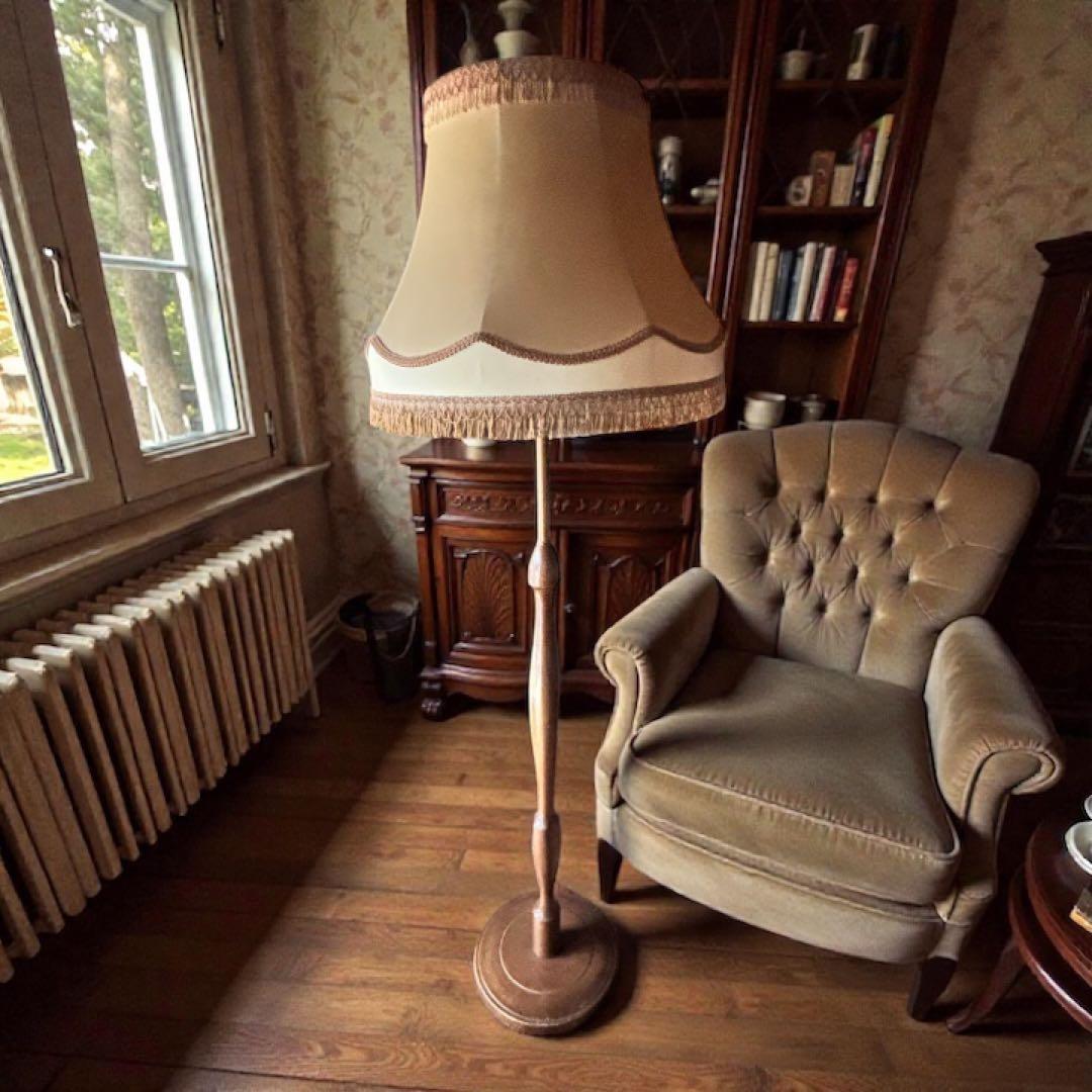 木製フロアランプ 布シェード 高さ160cm 大型照明 アンティーク レトロ