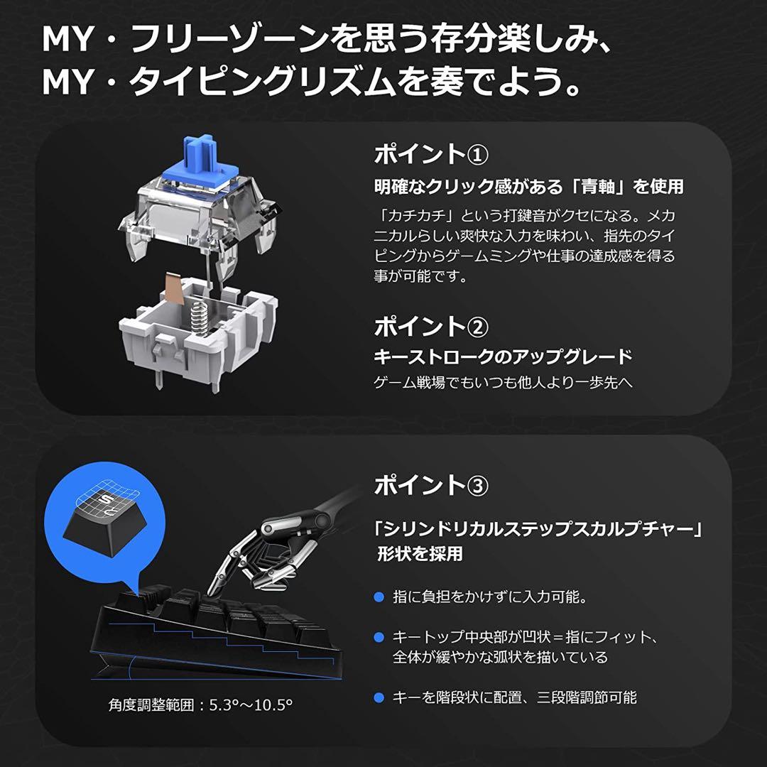 GTRACING ゲーミングキーボード テンキーレス 青軸 メカニカル有線着脱