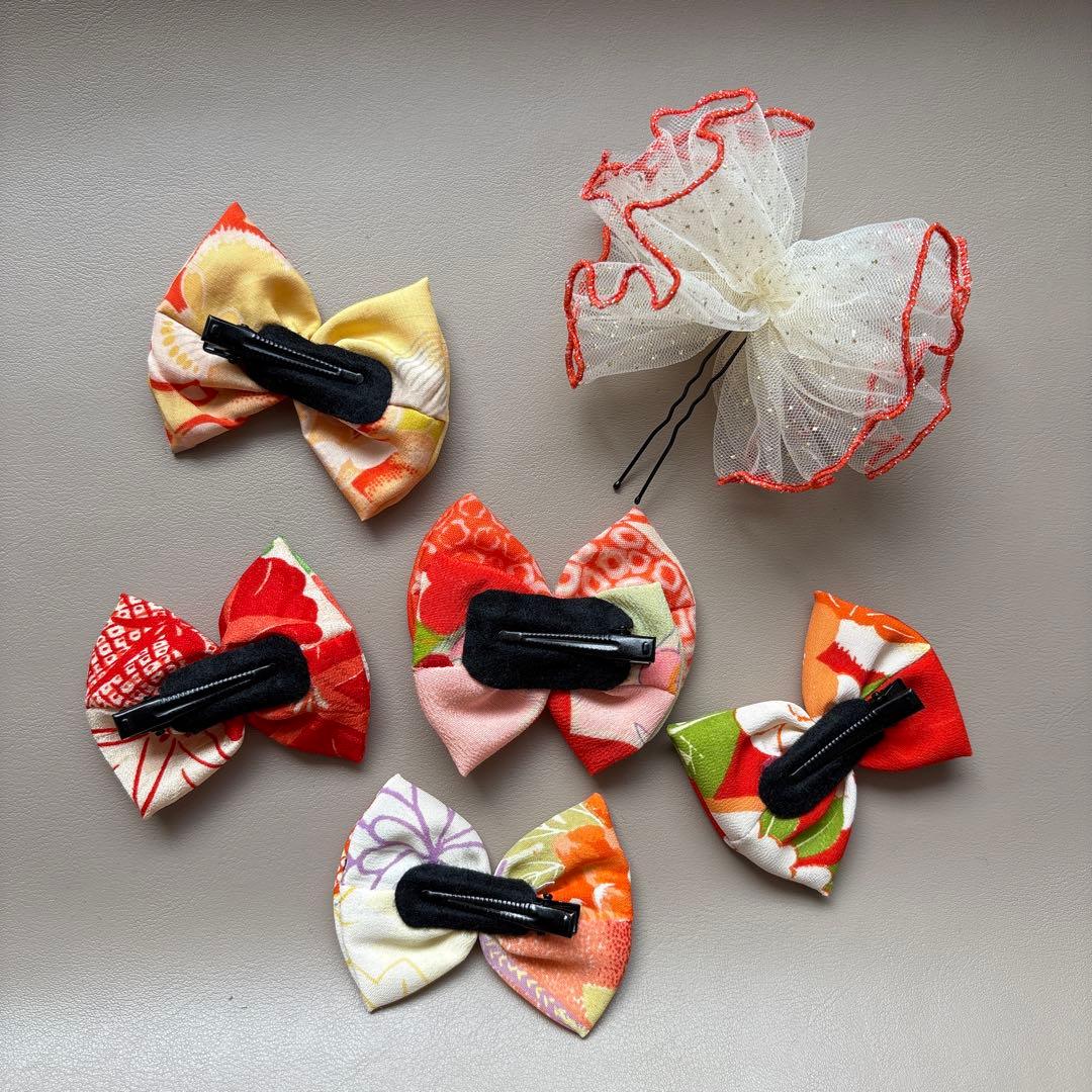 437》七五三 髪飾り ヘッドドレス 着物リメイク オレンジ アンティーク