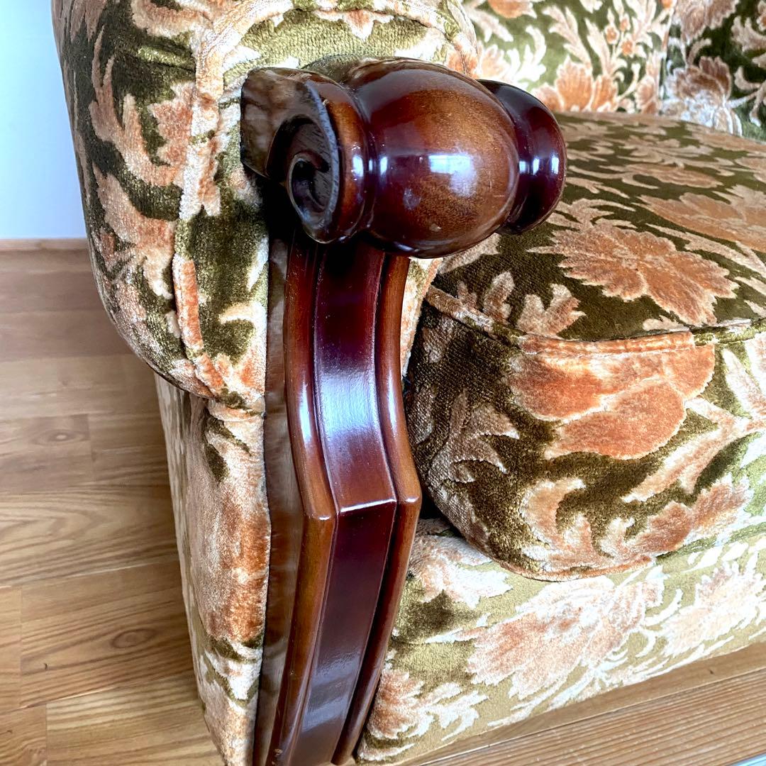 昭和レトロ オールド カリモク 金華山 1人掛け ソファー 花柄 ベロア