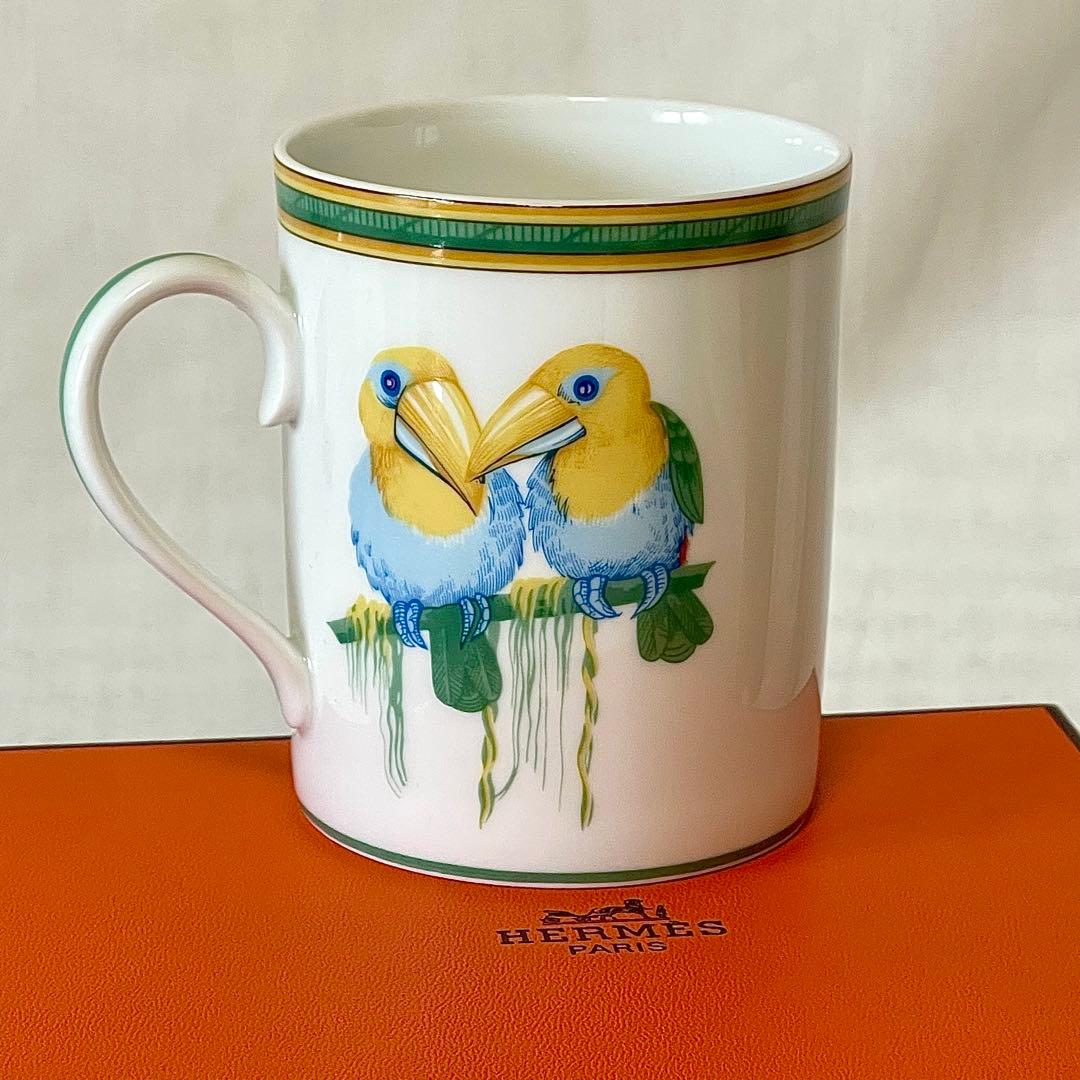 未使用 廃盤 エルメス トゥカン マグカップ ポーセリン 鳥柄 箱付き