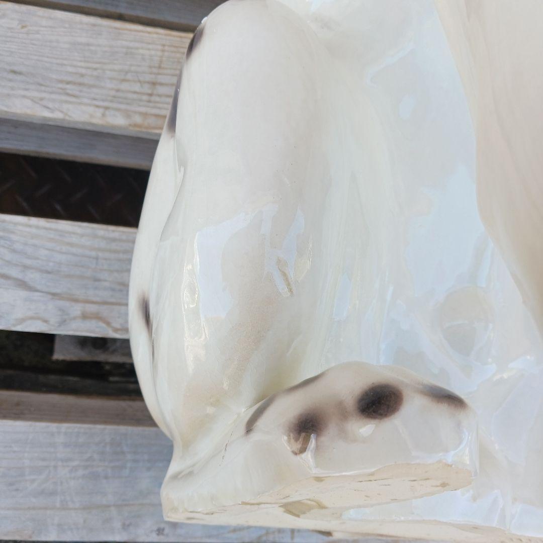 新品 陶器犬 大型犬 ダルメシアン 難有 オブジェ 置物 ホワイト 白色